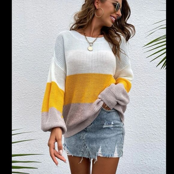 💥Oversized Striped Colorblock Sweater - Picture 1 of 4